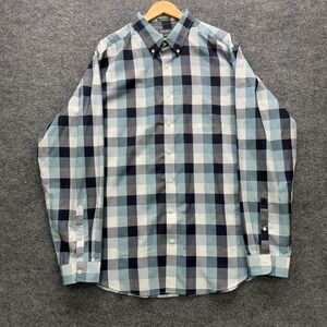Eddie Bauer Button Shirt Mens TXL Blue Long Sleeve Relaxed Fit Plaid Casual